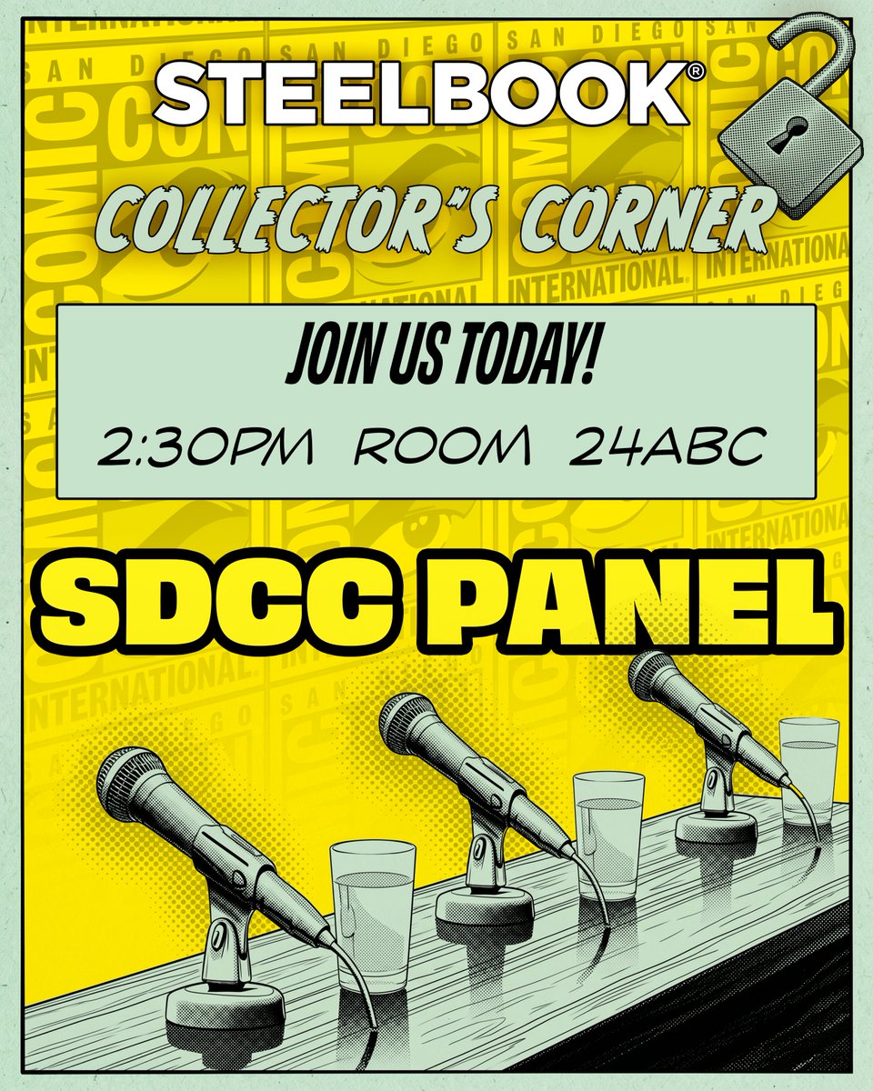 OnlySteelBook's tweet photo. 🚨 Find your way to Room 24ABC at the San Diego Comic-Con 🚨

At 2:30pm we’ll be talking all things SteelBook® and collector’s magic with special sneak peaks and surprises✨👌📀 

#SDCC #SDCC2026 #ComicCon #SteelBook https://t.co/xCmuVlVJ0S