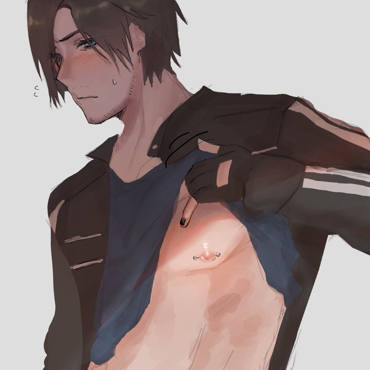 euuphorya_'s tweet photo. i’d like to think that he has nipple piercings that he’s embarrassed about 

#leonkennedy https://t.co/9htDmxUS0z