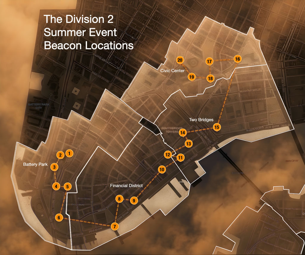 ManaWarOnline's tweet photo. Check out The Division 2 Interactive map of all 20 Summer Event Hidden Cache Beacons. Click a marker on the map or in the list to view the local screenshot and coordinates: https://t.co/lL0tbWExds
#thedivision2 #summerevent #beaconlocations #beaconmap #interactivemap https://t.co/nwAZOaSeLV