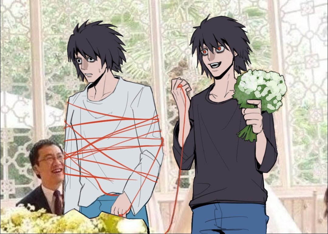 Mio_Appleby's tweet photo. A paid commission I got from my friend. Thanks to her, my ship has a new traced meme🥰🥰🥰.
#DEATHNOTE #BeyondBirthday #LABB #LLawliet #BeyondLawliet #meme https://t.co/FaUpNHkhBW