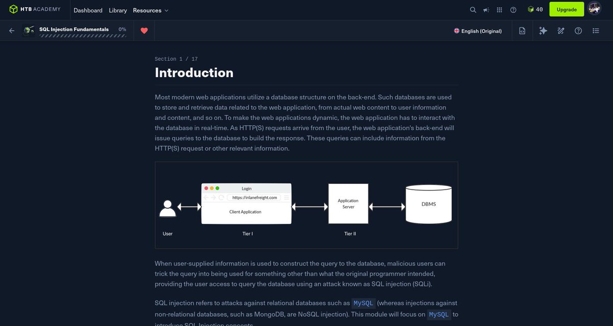 iuilurq's tweet photo. استكمالا لكورس cwes دخلت في موديول SQL injection Fundamentals مع اني مريت عليها في offsec بس في هاك ذا بوكس متوسعة بشكل اكبر ، let’s dive deeper 🪐 https://t.co/vaIlLf19DH