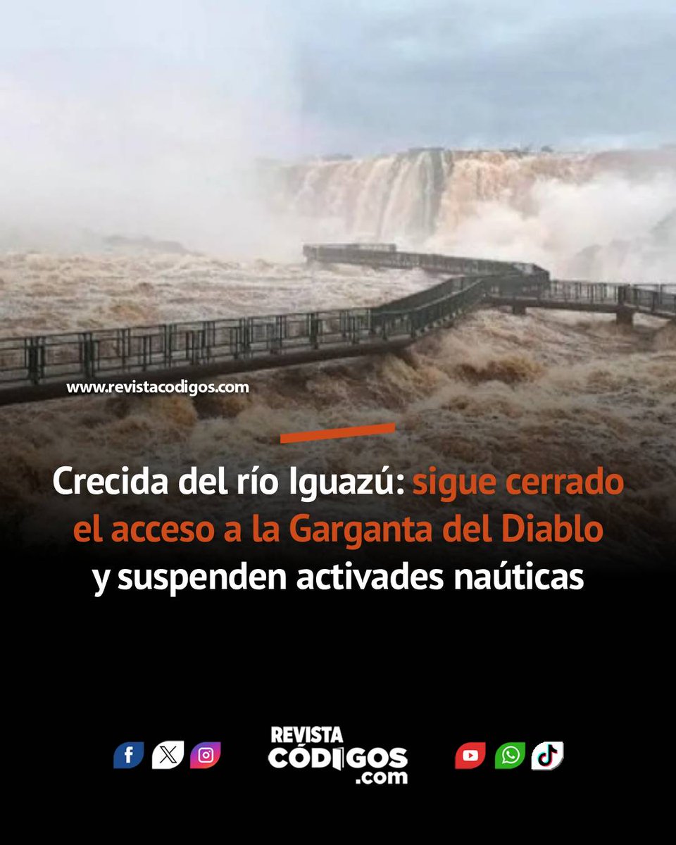 revistacodigos's tweet photo. Crecida del río Iguazú: sigue cerrado el acceso a la Garganta del Diablo y suspenden activades naúticas https://t.co/zR3TBfon0e https://t.co/tQspR2N0oh