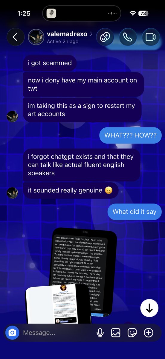 o_cheba's tweet photo. Hey guys, just wanted to inform yall there’s a scam going around hacking accounts if @xopapillas_art messages you do not reply, please just report the account. https://t.co/DY8p3VhCln