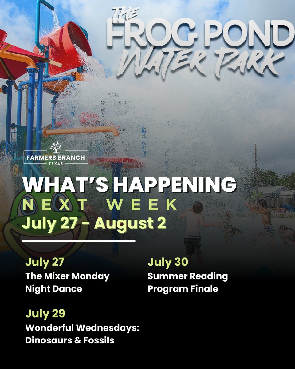 FBTX's tweet photo. We're wrapping up July! Check out the activities happening around Farmers Branch during the last week of the month. 🎉 

Learn more: https://t.co/8O7CCwdcOv https://t.co/Um96gDHM3s