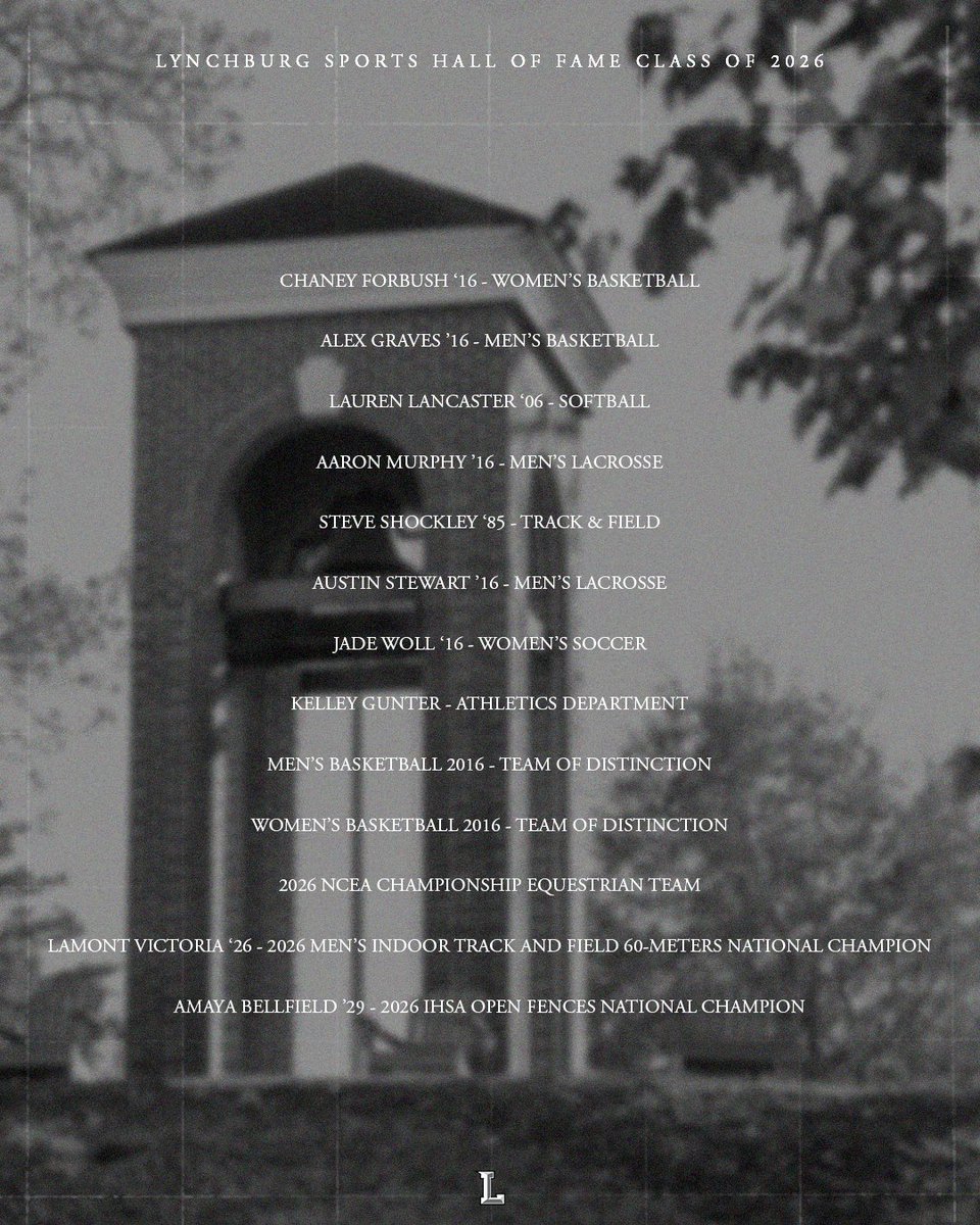 lynhornets's tweet photo. The University of Lynchburg athletic department announced the 1️⃣3️⃣ members of the Lynchburg Sports Hall of Fame Class of 2026!

To learn more about the inductees, visit the link below!

https://t.co/whWzpJp4XW

#WonNation #LYeah https://t.co/WuXkCJwhwb