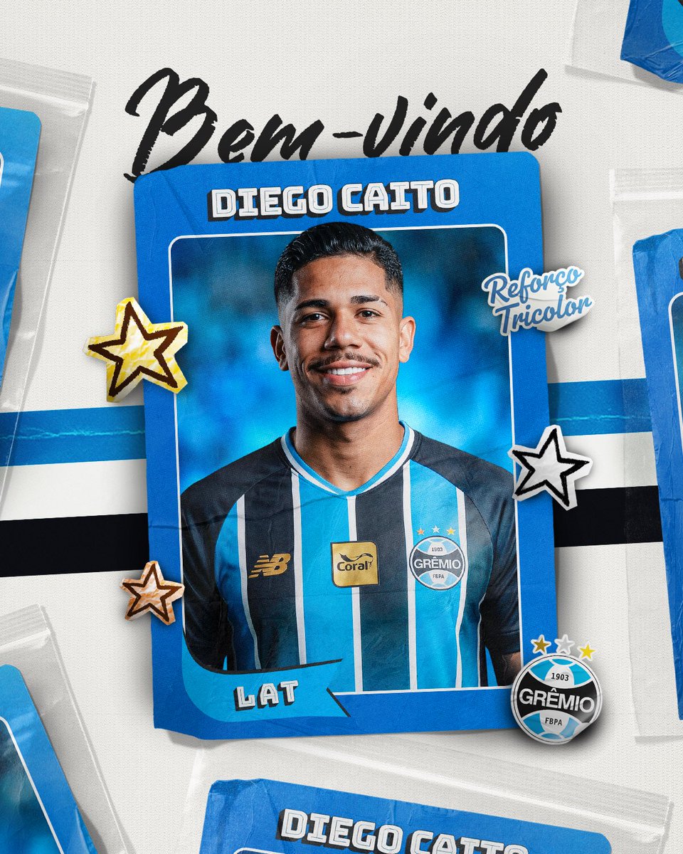 Gremio's tweet photo. NOVIDADE NA LATERAL 🇪🇪 Diego Caito é o mais novo #ReforçoTricolor! 
Aos 22 anos, ele chega do Goiás e assina contrato por uma temporada. Durante a passagem pelo último clube, Diego foi destaque e peça importante na campanha da equipe. Agora, que venham as conquistas com as três cores. Bem-vindo ao Grêmio! 

Leia em https://t.co/VrnMdb5BsB