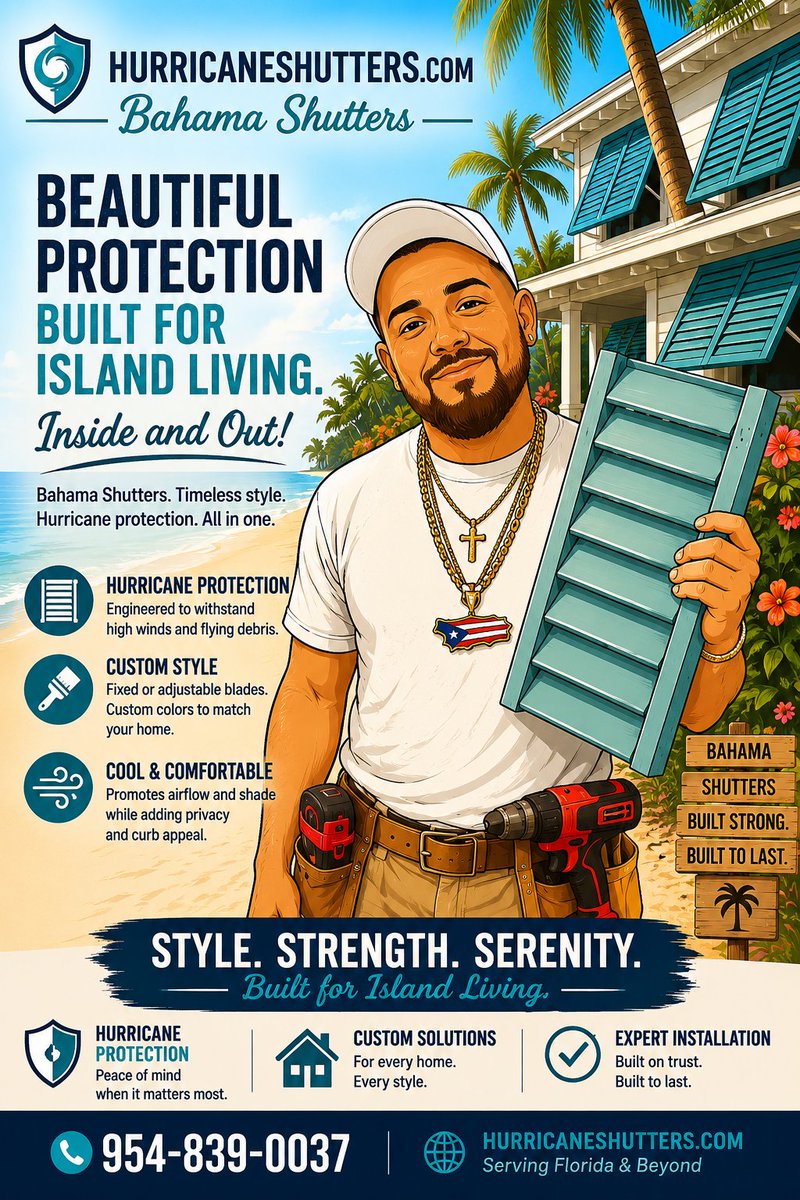 MaximumShutters's tweet photo. 🏝️ Upgrade your home's curb appeal while protecting what matters most. Our premium Bahama Shutters combine tropical style with serious hurricane protection. Serving South Florida for over 25 years with 25,000+ installations. 📞 Call 954-839-0037 🌐 https://t.co/b8D5nWk1Co