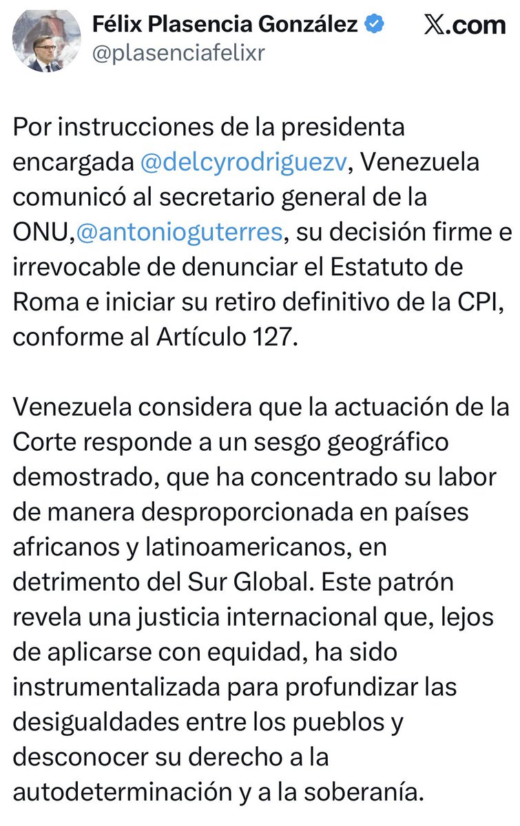 Ulul4r's tweet photo. El régimen interino de Venezuela anuncio que se retira de la Corte Penal Internacional. https://t.co/5CdbBbHHAX