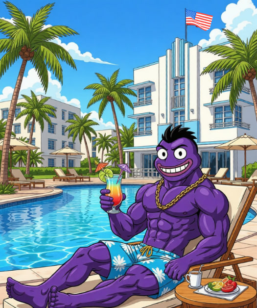 PUGGCommunity's tweet photo. POV: You bought $PUGG early and now you’re just sipping cocktails in South Beach waiting for the moon 🌴☀️🍸

Smooth minds stay chill. 🟣💪

#PUGG #Memecoin #PEPE https://t.co/M2zP816HEy