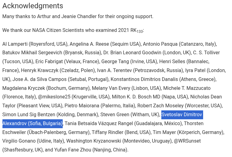 Zvezdichko's tweet photo. I'm happy to announce that I've been acknowledged in a new scientific paper as part of the large team working on NASA's #CitizenScience project, Active Asteroids!
Together, we helped identify activity from the Jupiter-family comet 2021 RK133.
More here: https://t.co/Bi2tiQv0G0 https://t.co/hoIXunQwqr