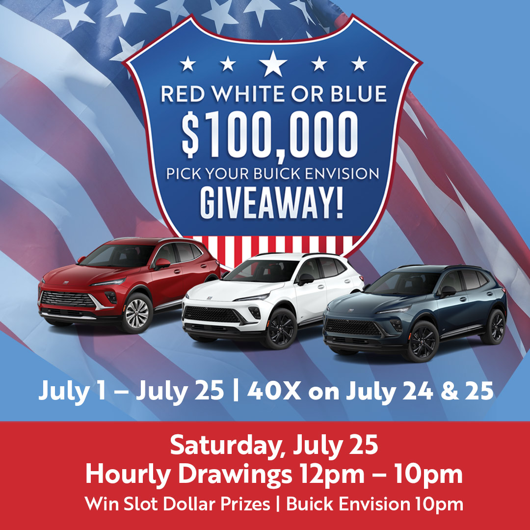 delawarepark's tweet photo. TODAY is your chance to win in our $100,000 Pick Your Buick Envision Giveaway! 

40X entries today!
Every hour from 12PM–9PM, 10 winners will each receive $500 in Slot Dollars, and one finalist will be selected for a chance to win the 2026 Buick Envision during the 10PM Finale https://t.co/P7FPGKCd3s