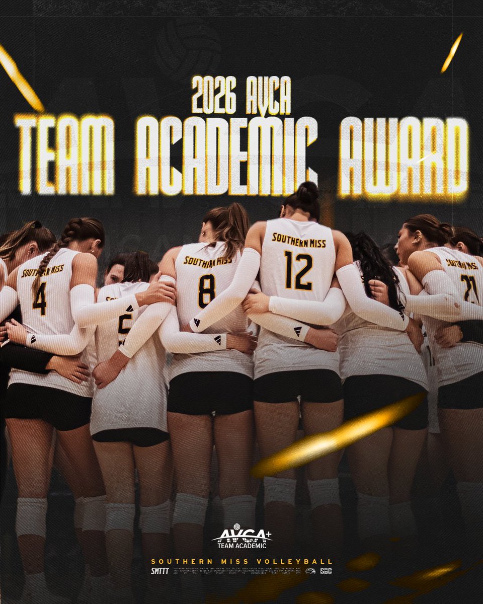 SouthernMissVB's tweet photo. Got it done with the 𝐓𝐞𝐚𝐦 𝐀𝐜𝐚𝐝𝐞𝐦𝐢𝐜 𝐀𝐰𝐚𝐫𝐝 📚✏️

It's the 13th time in program history that Southern Miss has been honored with the Team Academic Award and the second time under @jennyhazelwood 

#SMTTT https://t.co/5swUhyBgi6