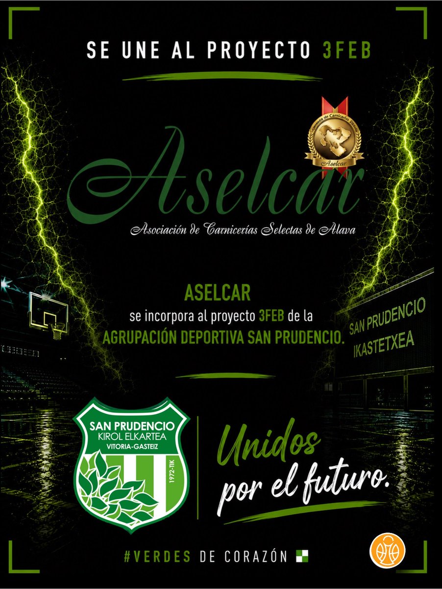 SanPruAD's tweet photo. 🥩 𝗔𝗦𝗘𝗟𝗖𝗔𝗥 𝗦𝗘 𝗨𝗡𝗘 𝗔𝗟 𝗣𝗥𝗢𝗬𝗘𝗖𝗧𝗢 𝟯𝗙𝗘𝗕 💚🏀

La Asociación de Carnicerías Selectas de Álava (ASELCAR) se incorpora a la familia de colaboradores de nuestro equipo de Tercera FEB.

Y lo hace con una colaboración muy especial: cada mes, el MVP del equipo recibirá una chuleta de la mano de ASELCAR. 🥩🏆 Porque el esfuerzo sobre la pista también tiene premio.

Agradecemos a ASELCAR su confianza y su apuesta por nuestro proyecto y por el deporte alavés.

💚 ¡Bienvenidos a la familia SanPru!

#VerdesDeCorazon #MareaVerde