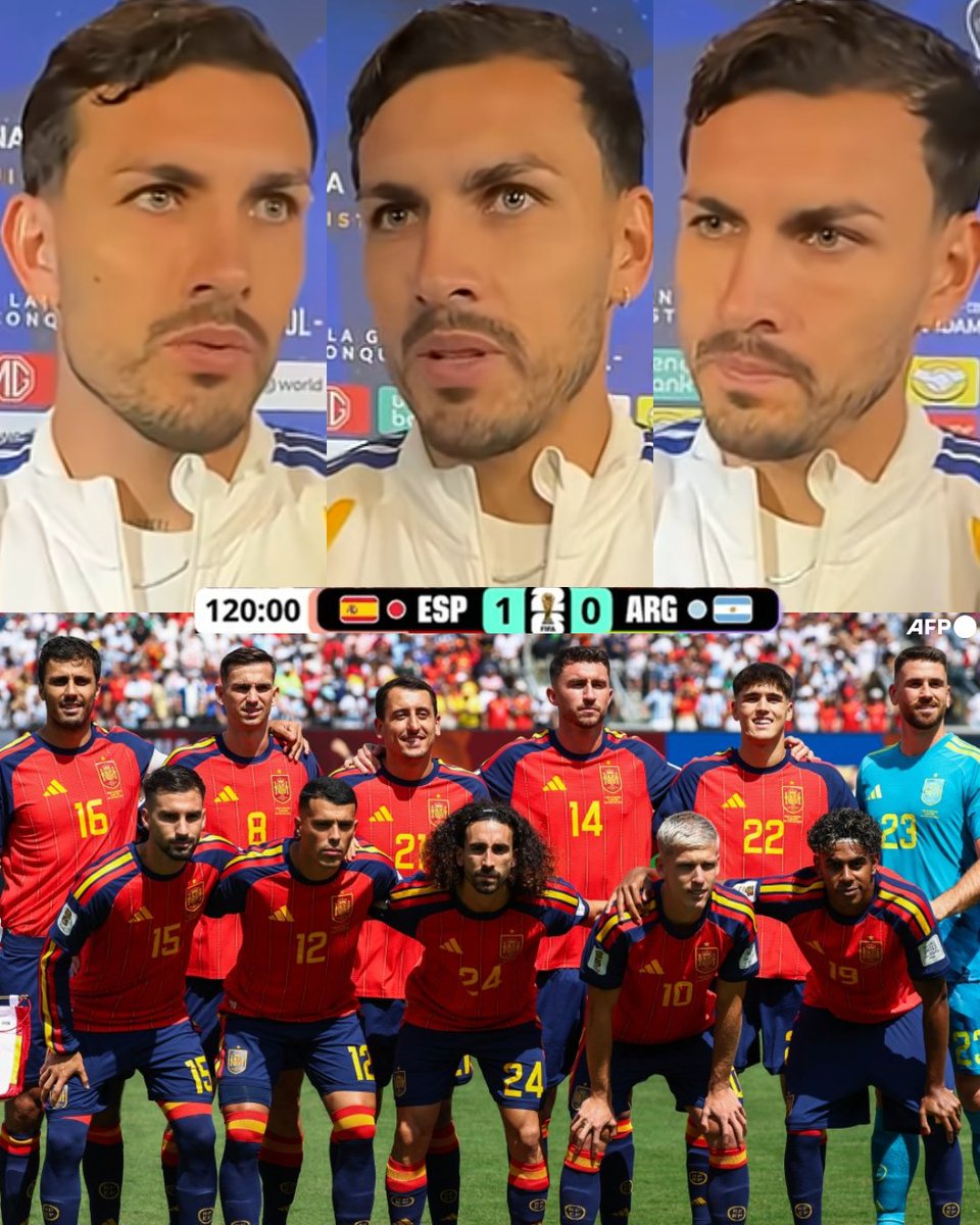 InvictosSomos's tweet photo. — LEANDRO PAREDES: "¿Teorías sobre la final de la Copa del Mundo? Son cosas que nosotros no les damos bola. Somos conscientes que hicimos un gran torneo. En la final, España fue superior. Mereció ganar, merecieron ser campeones. Felicitarlos a ellos. De nuestra parte nos queda el sabor amargo de estar tan cerca y no poder lograr el objetivo. Pero, al mismo, tiempo orgullosos, porque dimos hasta lo que no teníamos en cada partido. Nosotros no tenemos que aclarar nada. Nosotros jugamos una final del mundo. Repito: España fue superior. Lo hizo mejor y fue justo ganador. No queda más que eso". 

Y mientras muchos siguen enredándose en teorías que no tienen sustento, Leandro Paredes salió a reconocer lo que sucedió en la cancha: España ganó la final de la Copa del Mundo porque fue MEJOR que Argentina. La Albiceleste luchó e intentó hasta el último segundo. Sin embargo, no les alcanzó. El rival fue claramente superior y, por eso, terminaron llevándose el trofeo.

Adiós rumores, adiós especulaciones.

CAMPEONES DEL MUNDO CON TOTAL JUSTICIA.