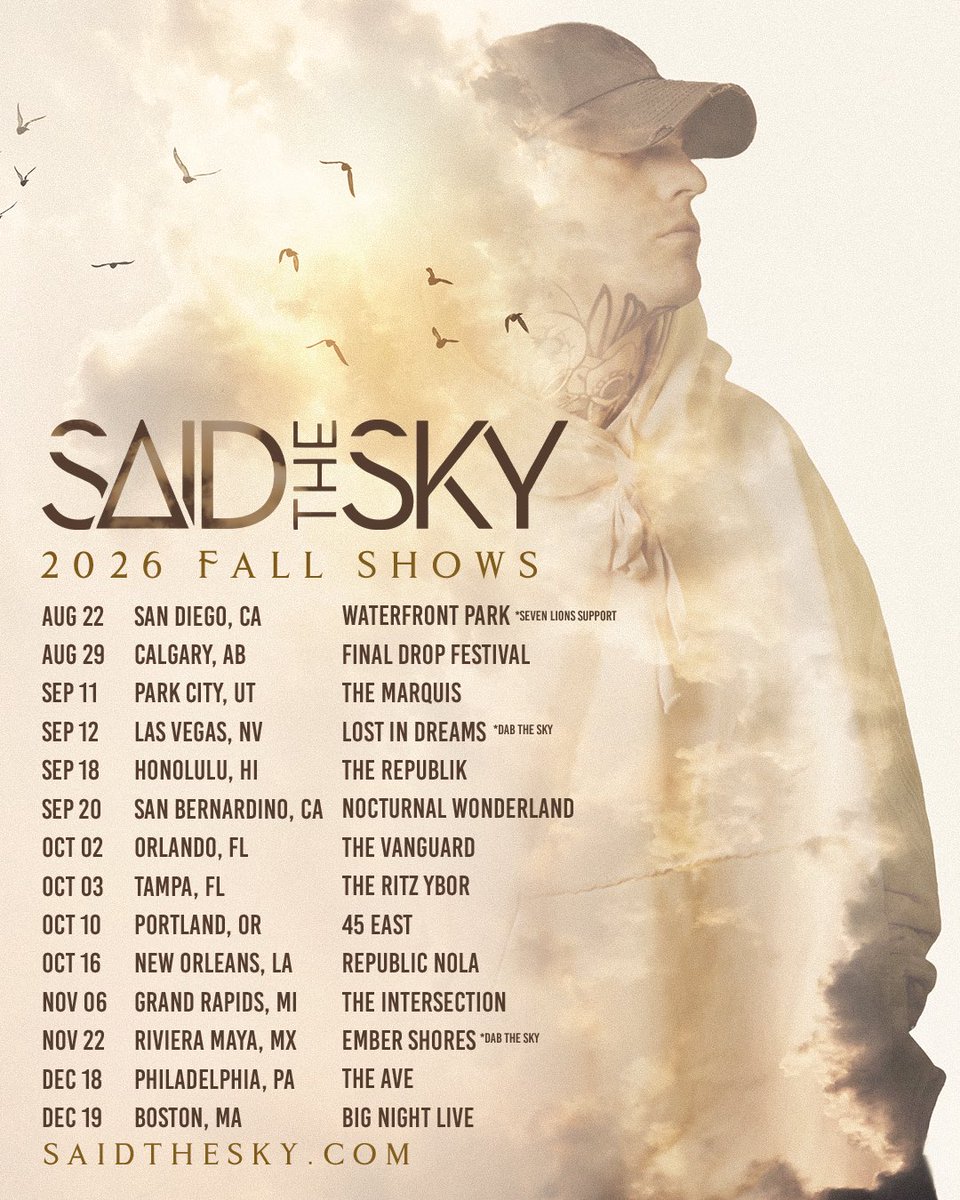 SaidTheSky's tweet photo. Fall 2026. Coming to a city near you 💙 

Some club shows, some b2bs, some support shows.. 100% a great fucking time. 

https://t.co/lwivYYX6A8 https://t.co/kfstyz2OWe