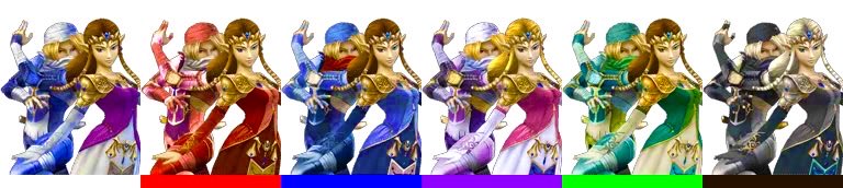 AJBTHELEGEND44's tweet photo. For some reason in Brawl Zelda &amp; Pokémon Trainer Show their partners in their alts but they don't do it for Samus &amp; ZSS leaving people to wonder what colours ZSS even has

So I stickerfied Samus's Brawl alts &amp; placed ZSS's alts alongside the corresponding colours to match

TLALBN https://t.co/U1JasgipNp