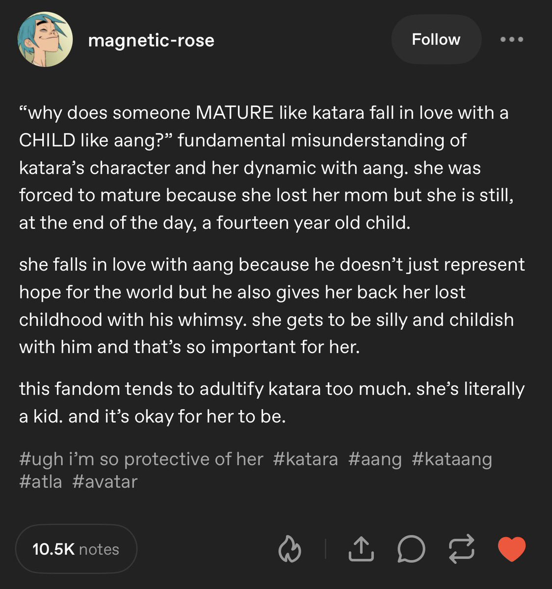 kuzotara's tweet photo. seeing pro katara/aang/kataang tumblr posts get this many notes with positive comments and reblogs in the year 2026 is so healing https://t.co/nIs6G51vvy