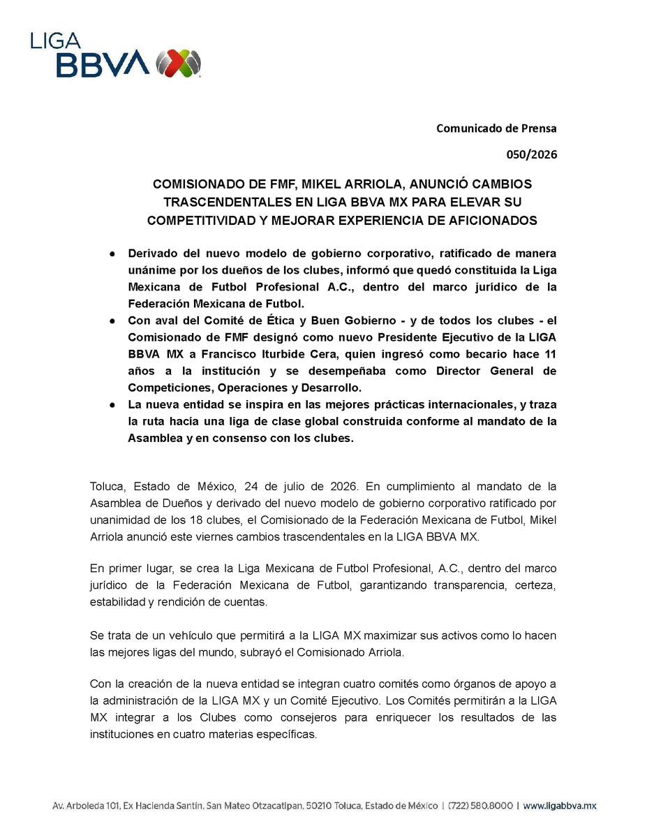 LigaBBVAMX's tweet photo. La #LigaBBVAMX informa: https://t.co/OfU8jOxcHz