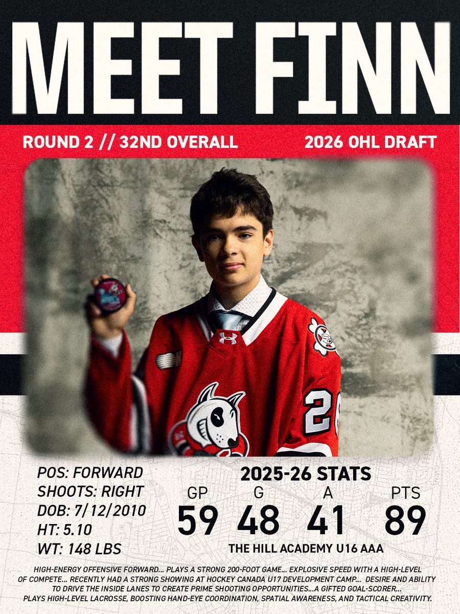 OHLIceDogs's tweet photo. FINN FOR THE WIN. 🤩

Niagara IceDogs' General Manager, Dale DeGray, has announced the signing of 2026 second-round OHL Draft Pick, Finn Merrill, to an @OHLHockey Scholarship and Development Agreement.

📰 READ MORE: https://t.co/swCCuIgQQz

#DogCountry https://t.co/og1whpckfv