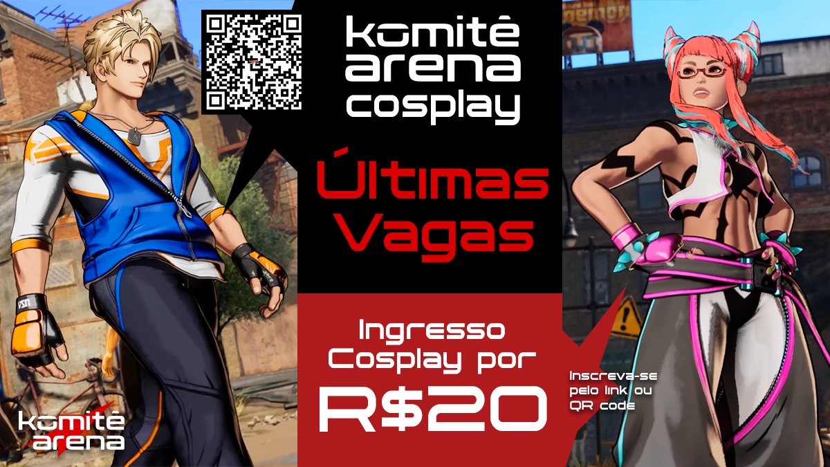komitegames's tweet photo. Ainda temos vagas para cosplayers no Komitê Arena 2026, mas corre que estão acabando!
Venha mostrar seu lindo cosplay em nosso palco e concorra a prêmios, agora é a sua vez de Lutar!  

Inscreva-se pelo link ou qr code 🚨 VAGAS LIMITADAS!
https://t.co/9SI8uBVOre

Leia as regras, aguarde a aprovação e nos vemos na arena 👊 Ingresso cosplay por apenas R$20

O Komitê Arena acontece nos dias 01 e 02 de Agosto no Nikkey Palace Hotel na Rua Galvão Bueno, 425 - Liberdade - São Paulo