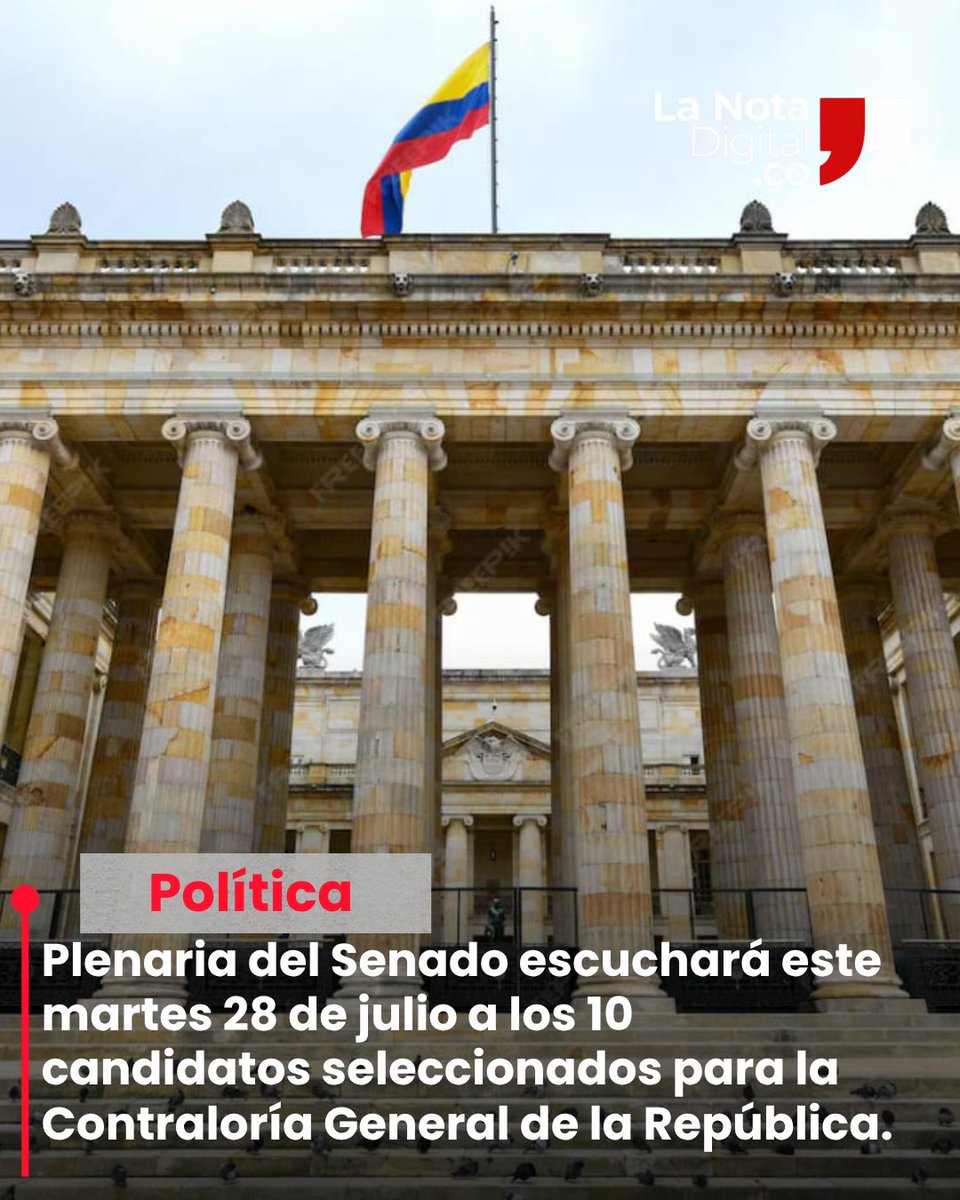 Lanotadigitalc's tweet photo. #Política
La mesa directiva del senado citó a plenaria para este martes 28 de julio, con el objetivo de escuchar a los diez candidatos que pasaron los filtros de selección para aspirar al cargo de Contralor General de la República a partir de las 10 de la mañana.
De acuerdo con la circular conocida por https://t.co/V7ygXhl8xb durante esta sesión, serán escuchados Luis Enrique Abadía García, Rosalba Jazmin Cabrales Romero, Andrés Castro Franco, Karol González Mora, Jorge Eliécer Laverde Vargas, Amanda Madrid Panosso, Ana Elena Montalvo Herrera, Julián Mauricio Ruíz Rodríguez, Ana Diana Carolina Torres García y Carlos Mario Zuluaga Pardo.
Previo a ello se realizarán las elecciones de comisiones constitucionales permanentes, legales y especiales.
Hay expectativa por conocer el nombre de la mujer o el hombre que asumirá la entidad que ejerce el control fiscal del país.
Este proceso debe avanzar hacia la segunda semana de agosto.