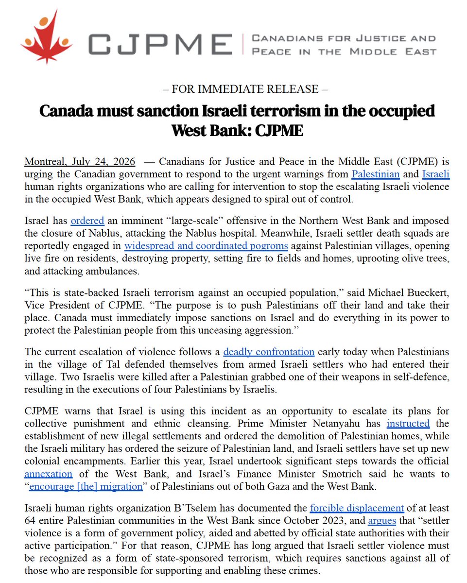 Canadians for Justice and Peace in the Middle East tweet media