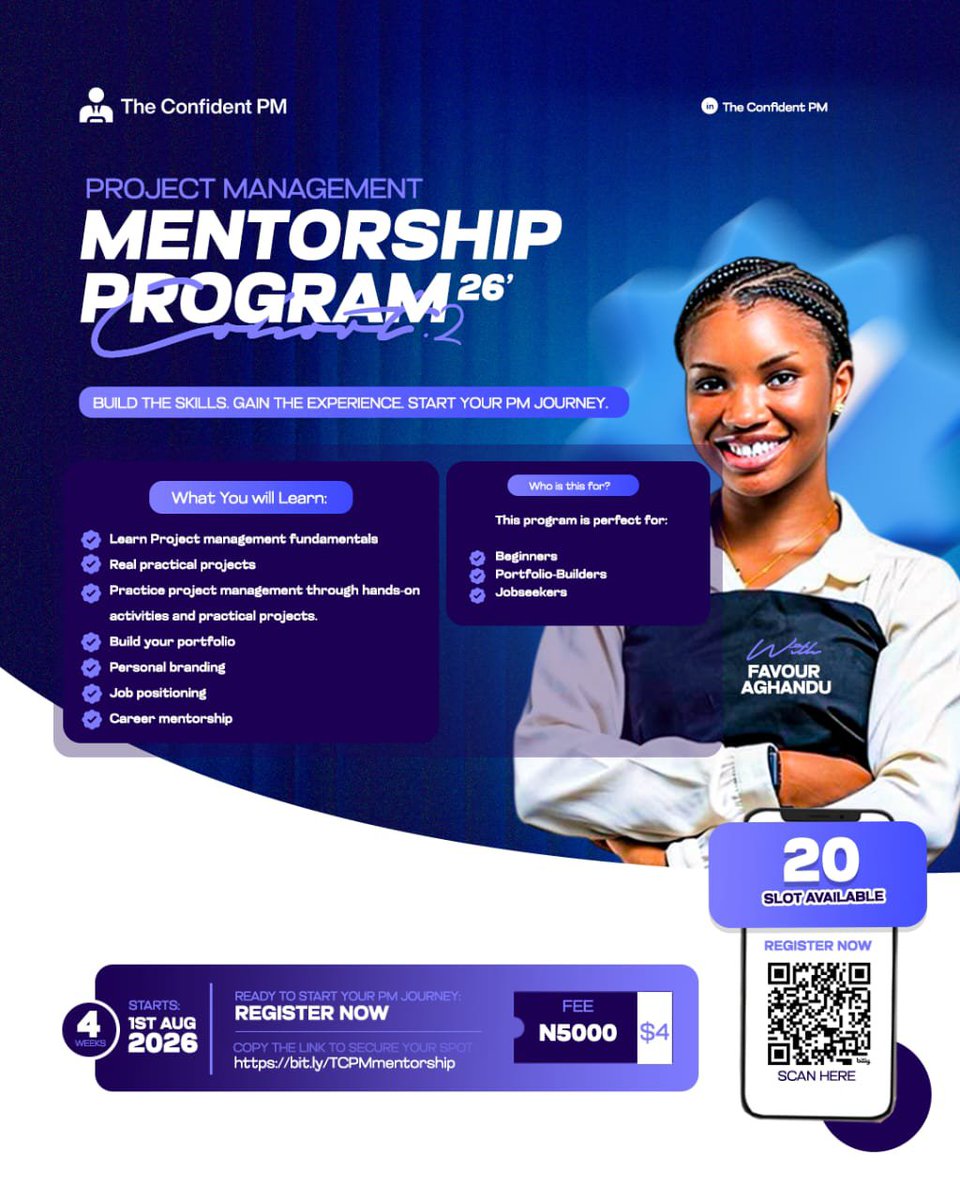 become_a_PM's tweet photo. It's finally here 🎊🎊🎊 

Our August mentorship program is finally here 💪 Dear Aspiring and Beginner PM this is for you.

COMMENT 'HI' IN THE COMMENT SECTION BELOW FOR REGISTRATION LINK 🖇️ 

#viral #ProjectManagement https://t.co/HMjBcppcv6