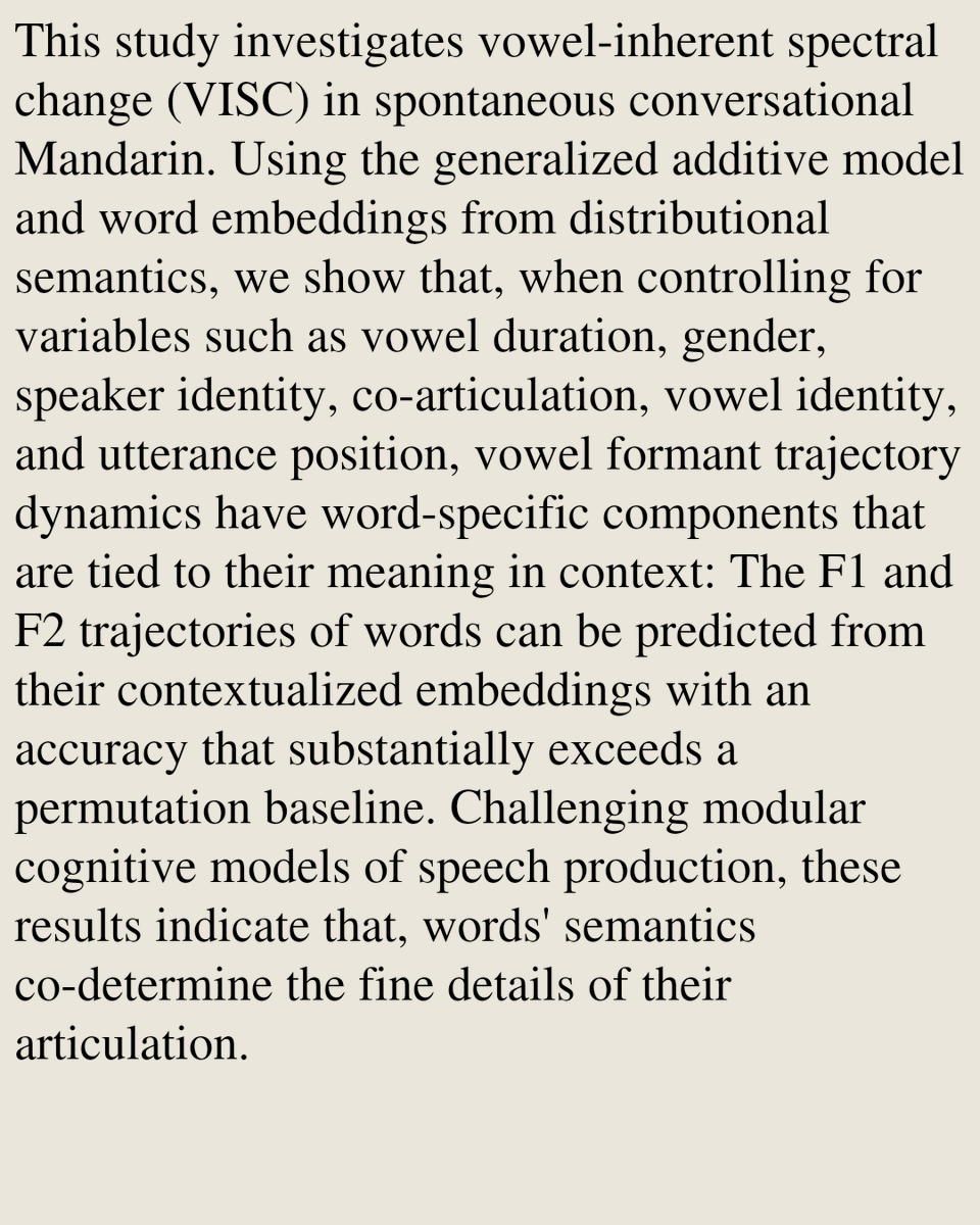HEI's tweet photo. Word meaning co-determines vowel-inherent spectral change. A corpus-based investigation of conversational Mandarin

Xiaoyun Jin, Mirjam Ernestus, R. Harald Baayen
https://t.co/0DF99J1jKQ [𝚌𝚜.𝙲𝙻] https://t.co/zO4eU6anZt