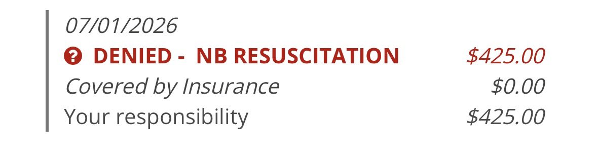 notdroidmom's tweet photo. our insurance denied all of our newborn’s claims which is something else i could rant about but we already fixed it with them. anyways i was looking at the bills from the hospital and they billed over $400 for them to resuscitating my baby at birth. that’s insane. https://t.co/DGH4bZIQ94