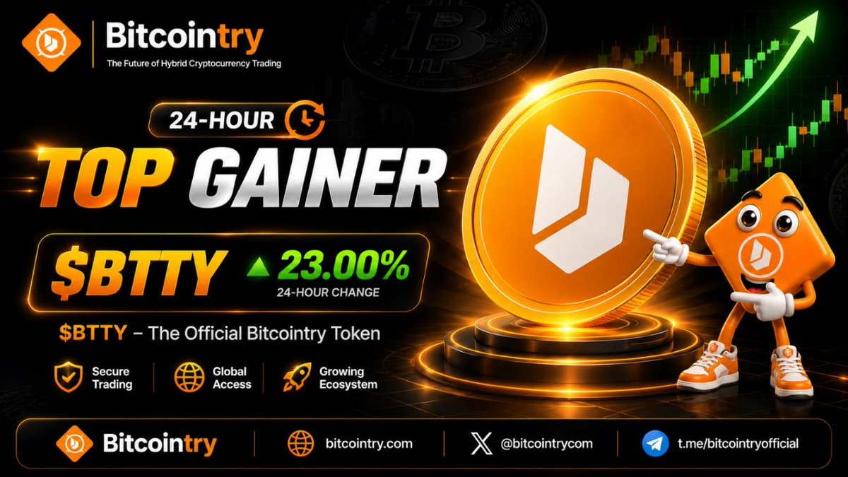 Bitcointrycom's tweet photo. 🚀 $BTTY leads today's market as Bitcointry's 24-hour Top Gainer! 📈

The official Bitcointry utility token is up 23.00% over the last 24 hours.

Trade $BTTY today and be part of the Bitcointry ecosystem.

🔶 Trade now: https://t.co/JndcgK7Khb

🌐 https://t.co/t9FkVtB28S
📢 https://t.co/JnPr939wlp

#Bitcointry #BTTY #TopGainer #Crypto #CryptoExchange #Web3 #DeFi #TradeCrypto #Altcoins