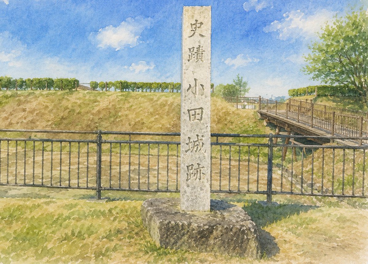 shirofukei's tweet photo. 【水彩画と御城印で巡る 日本の名城54】
坂東太郎・佐竹義重と常陸の攻防　小田城
「小田城」は9回以上落城しても奪還し
「不死身の戦国武将」と称された
大の愛猫家で有名な 小田氏治の城です
noteで紹介しています
（https://t.co/4Z8YjOzLgX） https://t.co/tdC2Ny3aNH