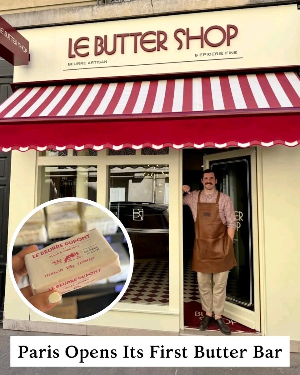 francesafetytra's tweet photo. Paris now has its first shop dedicated entirely to butter, and it just opened in the 15th arrondissement.

The shop is called Le Butter Shop, and it was opened by Erwan Leo, who already ran a wine tasting business in the same neighborhood. Instead of stocking the one French butter brand most people have heard of, he deliberately chose smaller, harder to find producers, including Échiré, Beillevaire, Beurre Dupont, and Isigny Sainte-Mère. Around 30 varieties are on offer, from classic salted butter to seaweed, black truffle, and yuzu.

Visitors are invited to taste the butter on its own before buying, the same way you would taste wine or cheese. It sounds unusual, but the shop treats butter like a genuine gourmet product rather than something you just grab at the store.

The shop also solves the one problem every visitor worries about: getting the butter home in one piece. Le Butter Shop vacuum-seals every purchase for the trip, and insulated cooler bags are available for longer travel. Since butter counts as a liquid for airport security, it needs to go in checked luggage rather than a carry-on, but packed properly, it holds up fine for the flight home.