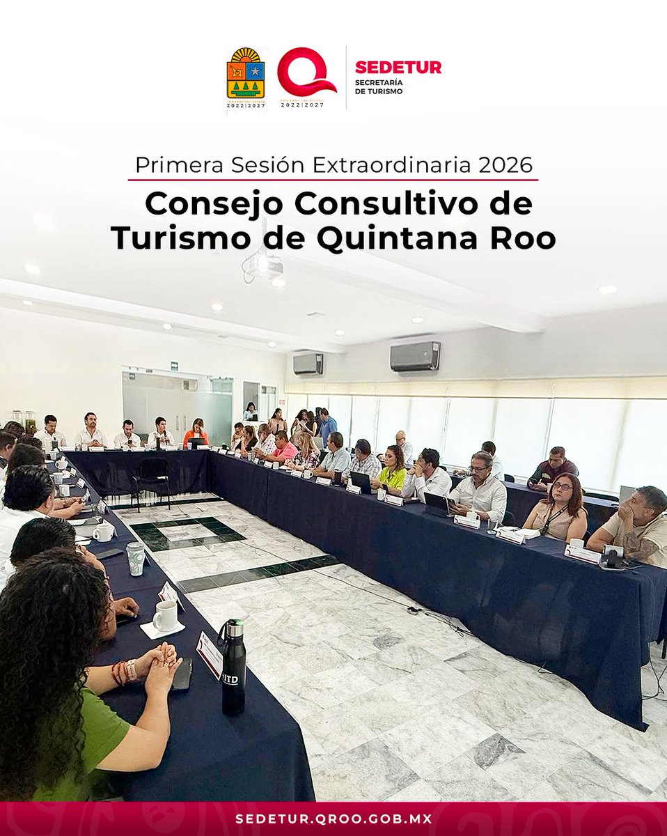 SedeturQROO's tweet photo. 📍 Realizamos la Primera Sesión Extraordinaria 2026 del Consejo Consultivo de Turismo de #QuintanaRoo.

Revisamos las perspectivas del sector y los preparativos del Premio Estatal de Turismo, además de la convocatoria para integrar el Organismo Gestor del Destino de Cancún. https://t.co/SiNPxsJ6BR