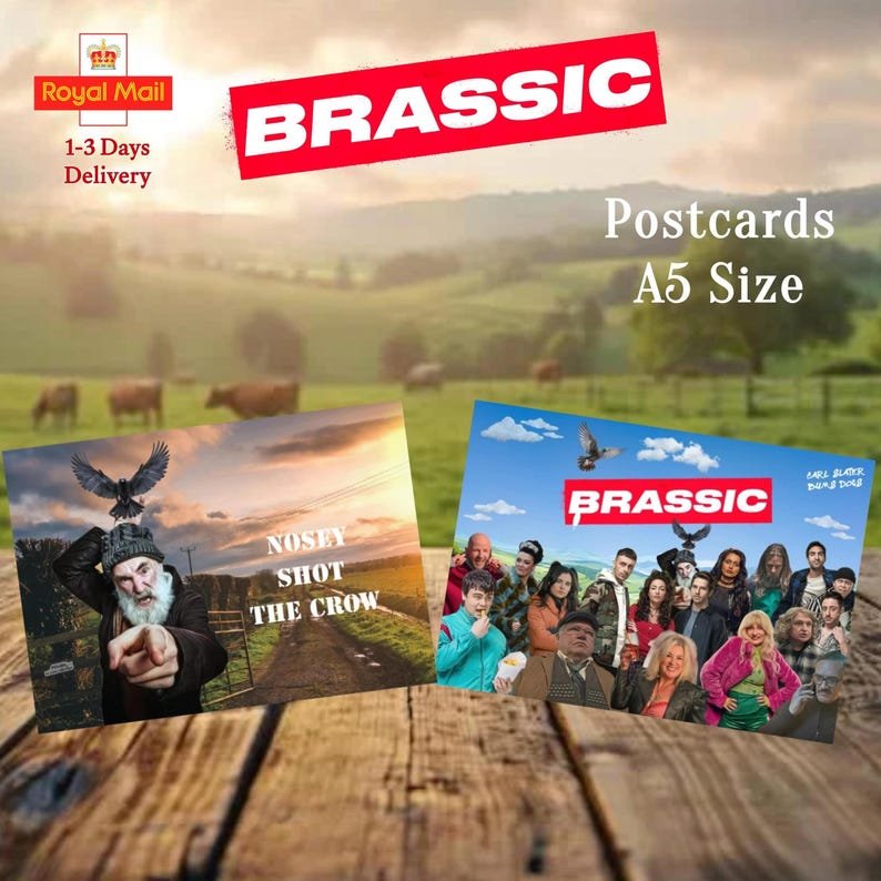 TheMastersSite's tweet photo. https://t.co/2jbbAl6ttI
Brassic TV comedy series postcards available to buy on @eBay on 10 postcards of each are available. Featuring all the characters from the show with the catchphrase carl slater b*ms dogs and Farmer Jim's Nosey Shot The Crow.

#EBAYSELLER #memrobilia #funnypoatcards #humour #nostolgia #postcards #gifts