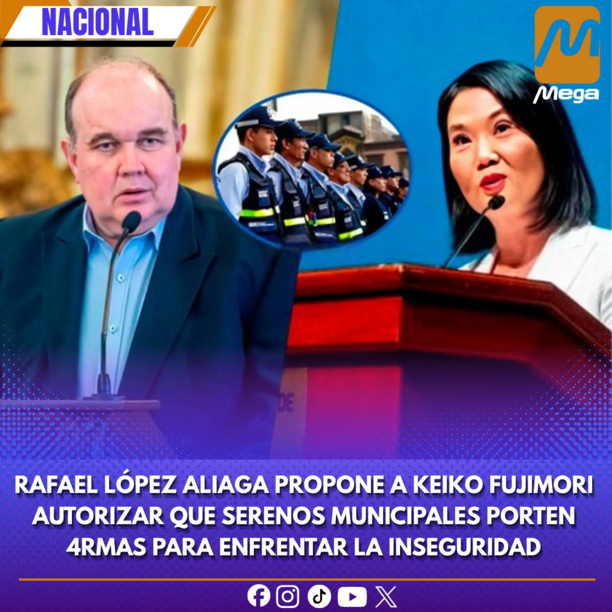 megajaen's tweet photo. 🟠🟣 #Política | Rafael López Aliaga propuso que los serenos municipales puedan usar armas de fuego para reforzar la seguridad ciudadana y enfrentar la delincuencia. #Perú #SeguridadCiudadana https://t.co/H6QPnChXzl