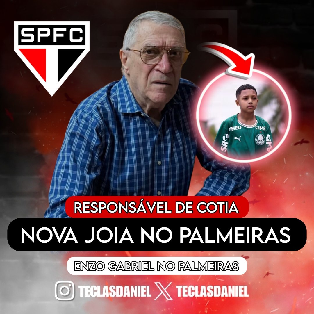 teclasdaniel's tweet photo. Inexplicável.

O São Paulo liberou o meia Enzo Gabriel, de apenas 12 anos, considerado um dos garotos mais habilidosos de sua geração.

Hoje, o jovem assinou com o Palmeiras. Uma história que inevitavelmente faz o torcedor lembrar da saída de Endrick, que também deixou o São Paulo antes de despontar no futebol.

Atualmente, a base do São Paulo está sob a direção de José Roberto Canassa. Nosso canal procurou o dirigente para comentar esse e outros assuntos relacionados a Cotia. Apesar de visualizar nossos contatos o mesmo se nega em responder.

No passado, Douglas Schwartzmann era muito cobrado pela torcida e com razão. Já Canassa, apesar de ocupar hoje a responsabilidade pela base, vem passando praticamente despercebido. É hora de a torcida olhar com mais atenção para o trabalho realizado em Cotia.

Na minha avaliação, a atual gestão da base também precisa ser cobrada por essa saída. Como responsável pelo departamento, Canassa deve prestar esclarecimentos sobre como um talento desse nível deixou o São Paulo para reforçar um rival.

Olho nele.

#spfc #saopaulofc #futebol