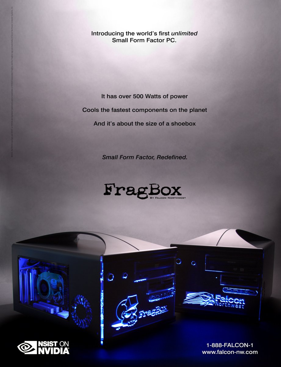 FalconNW's tweet photo. Friday's FragBox Foto: This client had their new FragBox printed in a tribute to the original early 2000's FragBox 'box-in-the-skull' logo. They even gave it an etched-glass look like the original FragBox's cold-cathode lit acrylic front. Old-school that warms our hearts! 💙💀 https://t.co/iqqlO5oobA