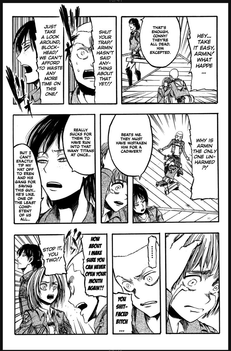 PJ_MITOSIS's tweet photo. Since the bare beginning Connie was ALWAYS worried about armin and ready to defend him oh my gooooddd #conmin https://t.co/IXi1U0UDPD