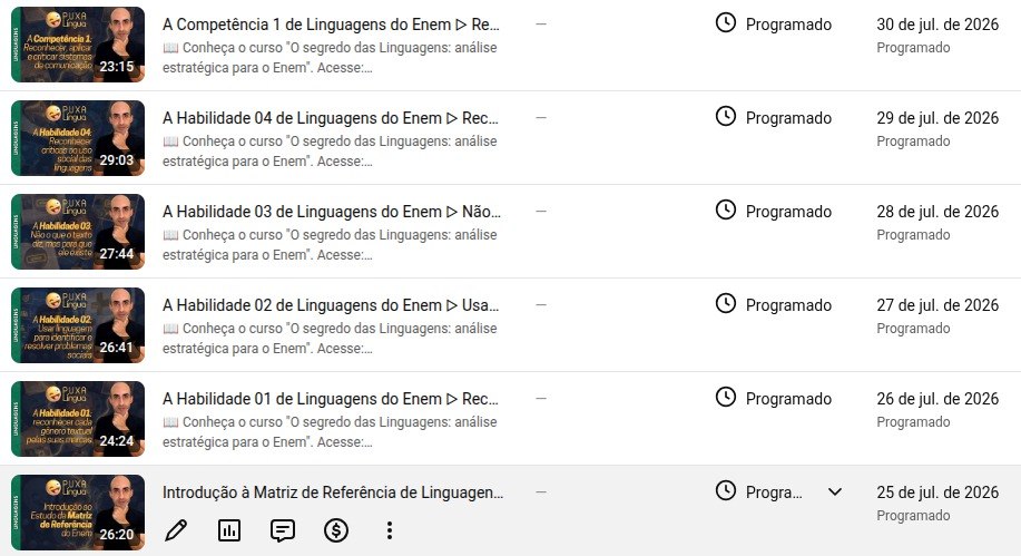 puxalingua's tweet photo. 🚨 A partir deste sábado, série nova no Puxa Língua!

📚 40 vídeos sobre a Matriz de Referência de Linguagens do Enem: todas as Competências e Habilidades, com estratégias práticas pra você dominar cada uma.

📅 Todos os dias, 10h15, vídeo novo no ar.

🎁 100% gratuito. https://t.co/NOm7kRBsIl