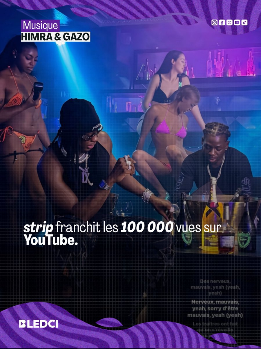 BledCi's tweet photo. « STRIP » franchit le cap des 100 000 vues sur YouTube. Une belle performance pour Himra et Gazo, portée par un public toujours au rendez-vous. L’aventure ne fait que commencer.
#Himra#Gazo#bledci#fpy#tiktokcotedivoire🇨🇮 https://t.co/reHe4mmi35