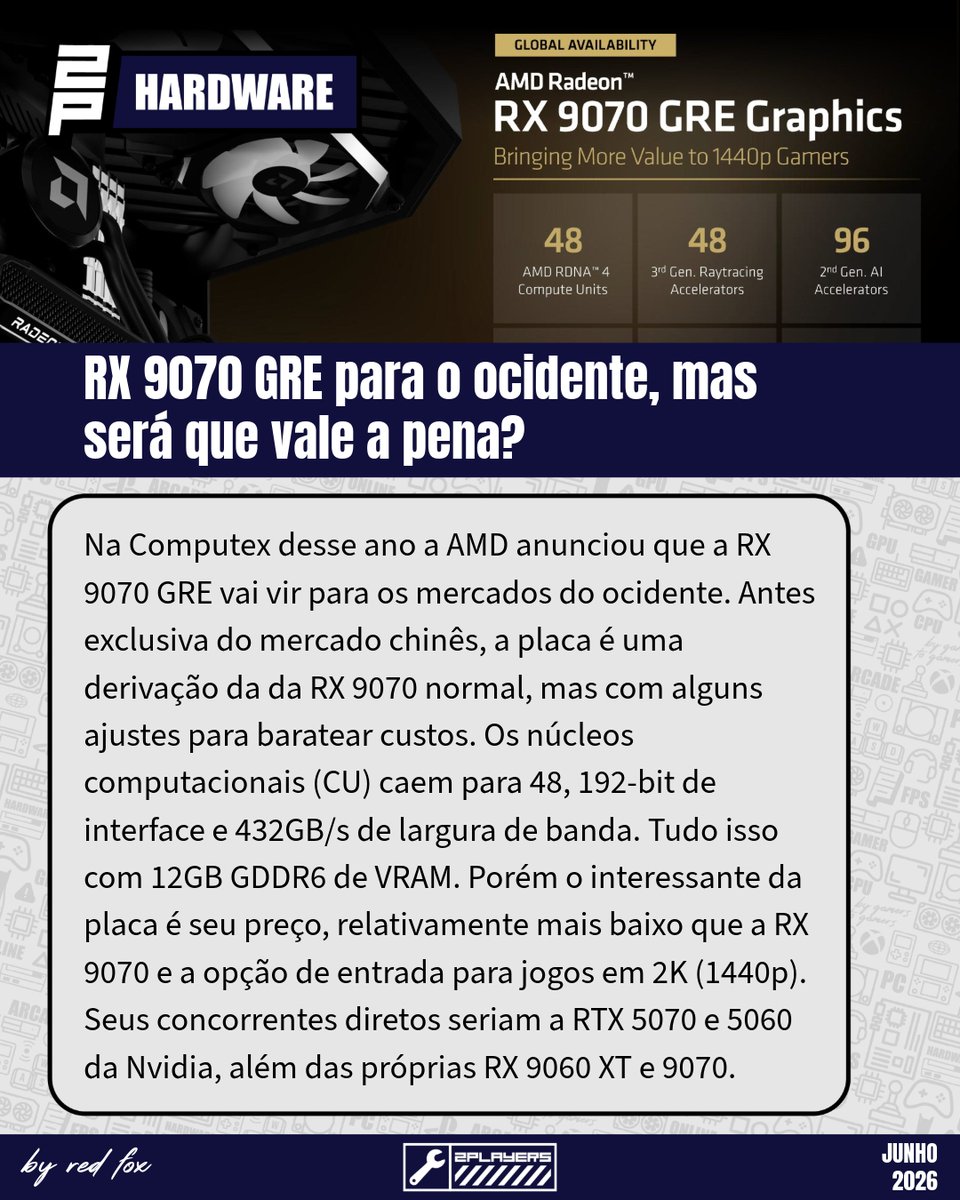 PlayersAg's tweet photo. A "nova" RX 9070 GRE chegou para nós, entregando um bom desempenho por um bom preço

#gpu #gre #9070gre #9070 #amd #radeon #pc #pcgamer #2p #2players #bygamerstogamers #nvidia https://t.co/Gt1VcaYQFa