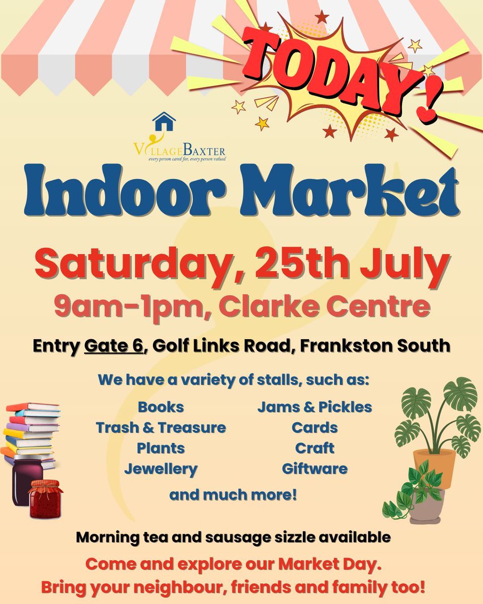 VillageBaxter's tweet photo. REMINDER: Indoor Market TODAY!
Clarke Centre (entry Gate 6). https://t.co/gkojUc9xLH