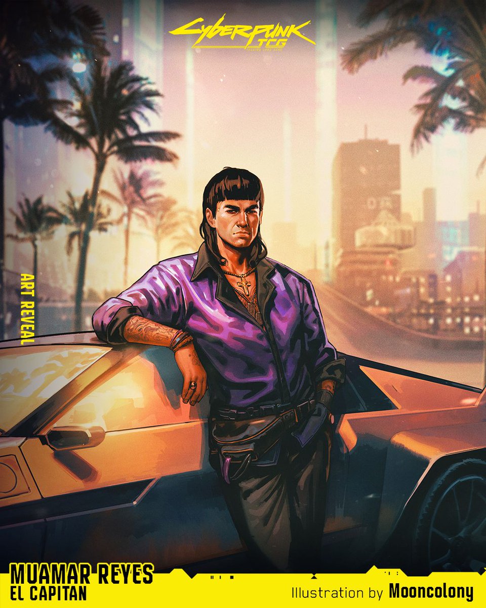 Cyberpunk_TCG's tweet photo. Your classic wheeler dealer.

Muamar Reyes: El Capitan, illustrated by Mooncolony.

Find your local Cyberpunk TCG store here👇🔗 https://t.co/bLRC19oXhq