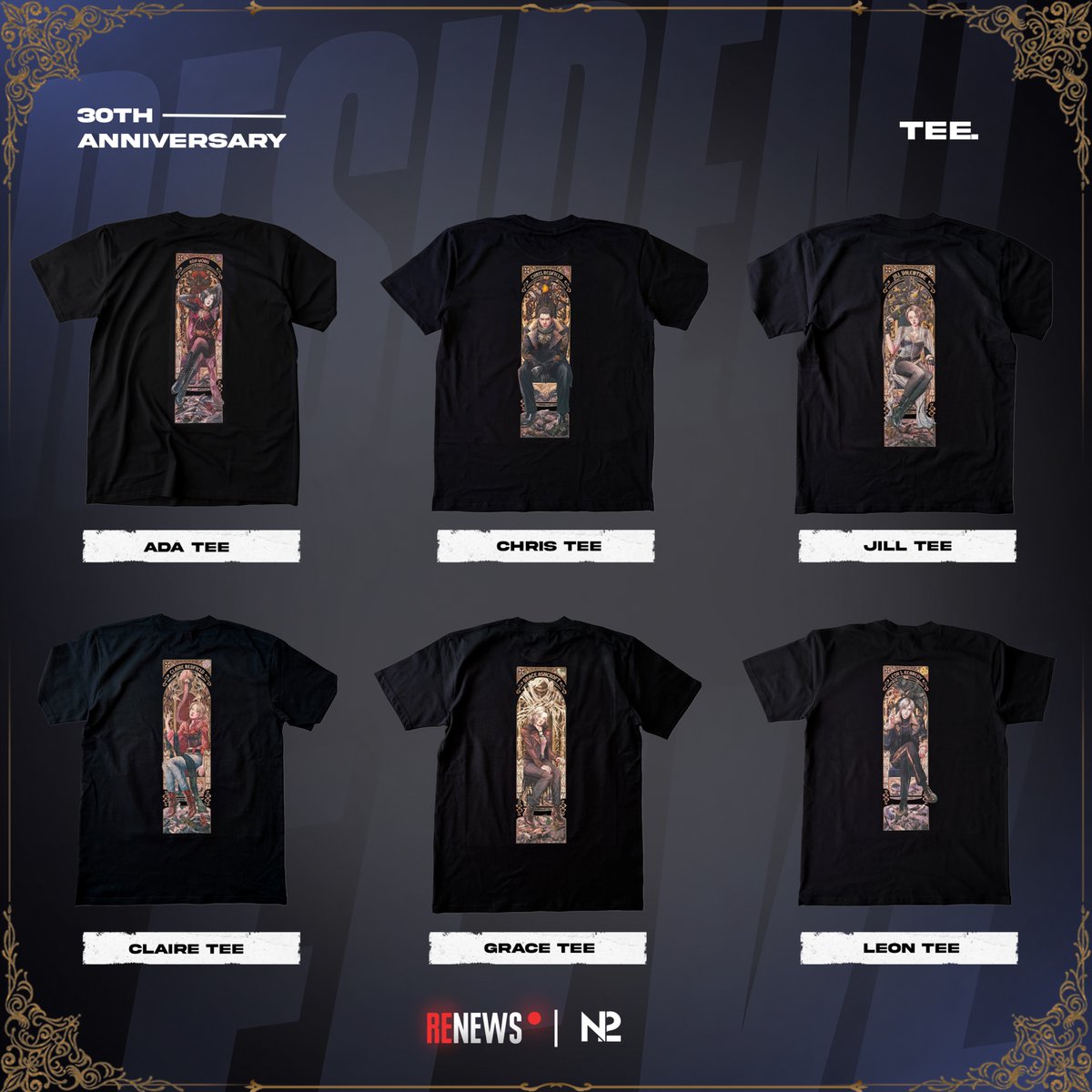 RENews_X's tweet photo. 👕 N2 x Resident Evil 30th Anniversary Collection Now Available to Order.

To celebrate 30 years of Resident Evil, Project N2 has unveiled a licensed limited-edition apparel collection featuring exclusive anniversary character artwork created especially for the franchise's milestone celebration.

The lineup includes:
▪︎ Collector's Tee Bundle Box
▪︎ Work Jacket
▪︎ Black Hoodie
▪︎ T-Shirt

https://t.co/gspOiGmWur