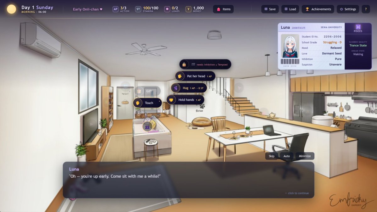 Hasentraum's tweet photo. The Background is almost ready - just like the UI and some other things...
So could be implemented in a few days / weeks at most so the game would be playable in some way at this point...
What is missing...my sweet little #Sister Luna - but soon...
#Hentaidev #Hentaigame #Incest https://t.co/23vnhi4u4z