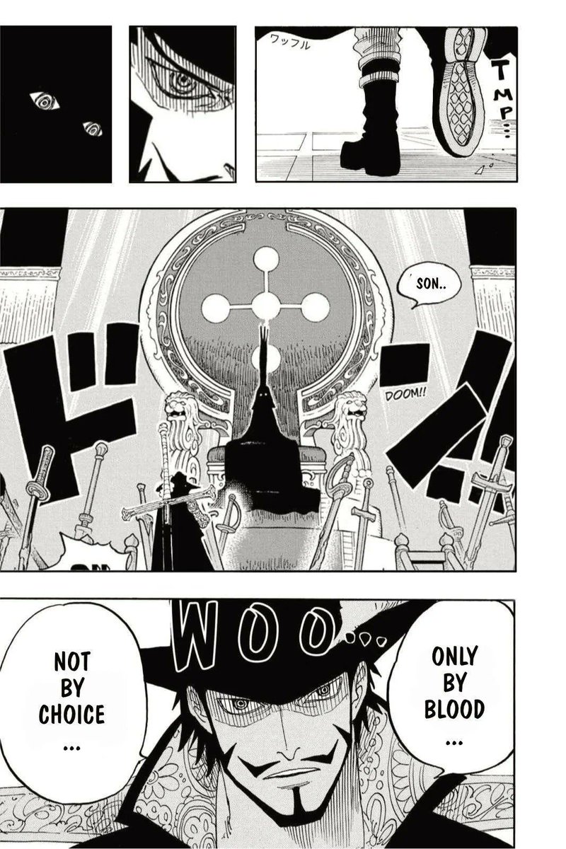 iLikeComets's tweet photo. @cwk_mewibu @SamiRami56 It seems Mihawk is just very detached in general &amp; Imu shows the capacity to “care” for his underlings so it would probably be like how he treats Gunko probably a little better. Mihawk not having abyss mark is strange.
(We can infer he doesn’t by how Shanks treats him) https://t.co/wuIAvrf3eK