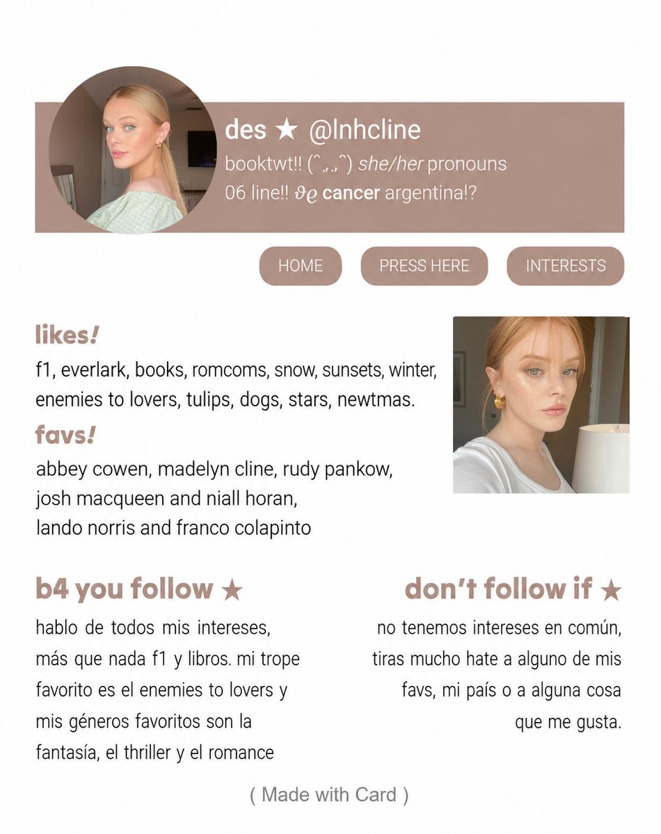 lnhcline's tweet photo. holi soy des! no soy nueva en booktwt pero me cambié de cuenta y ya no estoy integrada. 

leo de todo un poco pero últimamente estoy más con el thriller y el romance. 

tengo muchos intereses y hablo de todo un poco, busco amigas y doy fb rápido 🤍🤍 #integracionbooktw #booktw https://t.co/m7GkkMzCHx