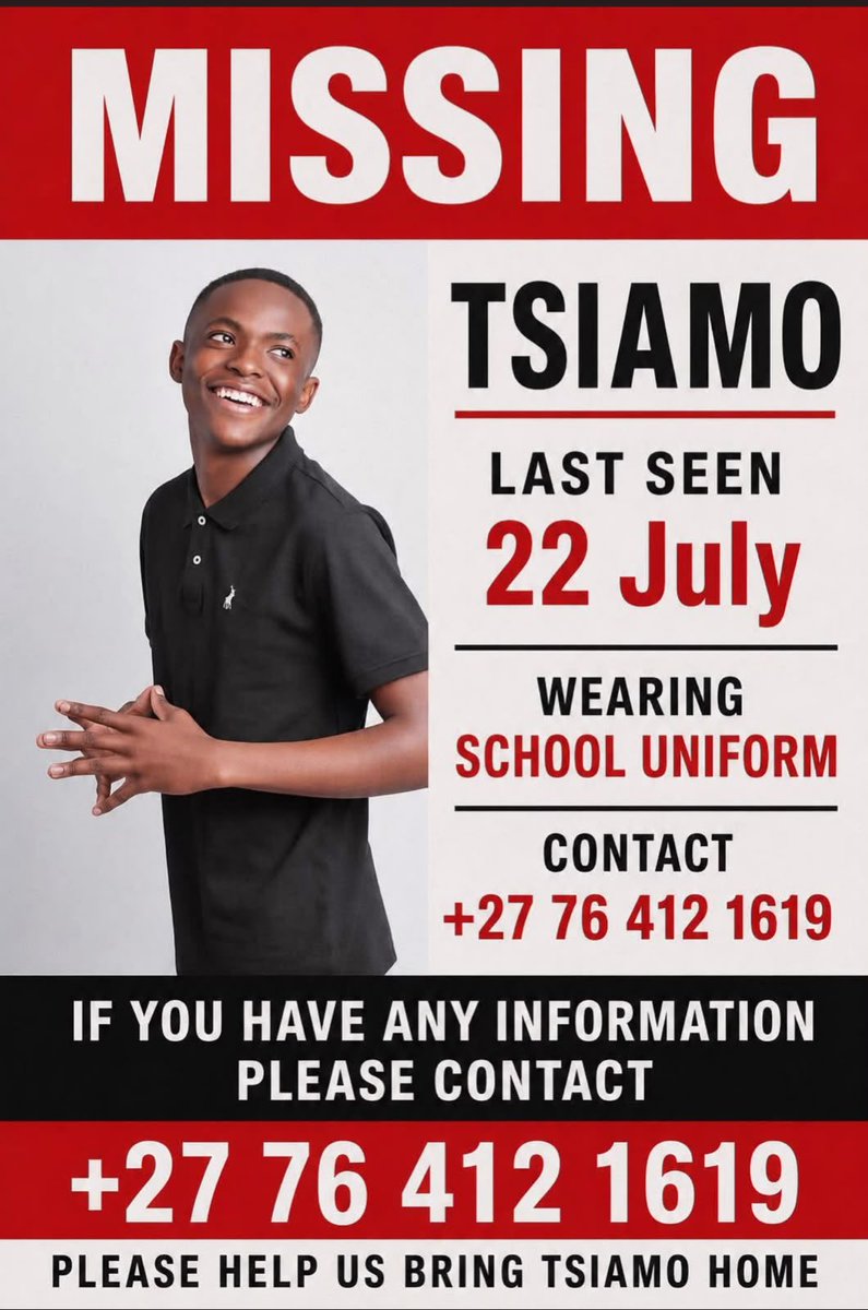 BlackForumSA's tweet photo. ♦️Missing Person♦️

Tsiamo Nhlapo https://t.co/h8ZXFihpn7