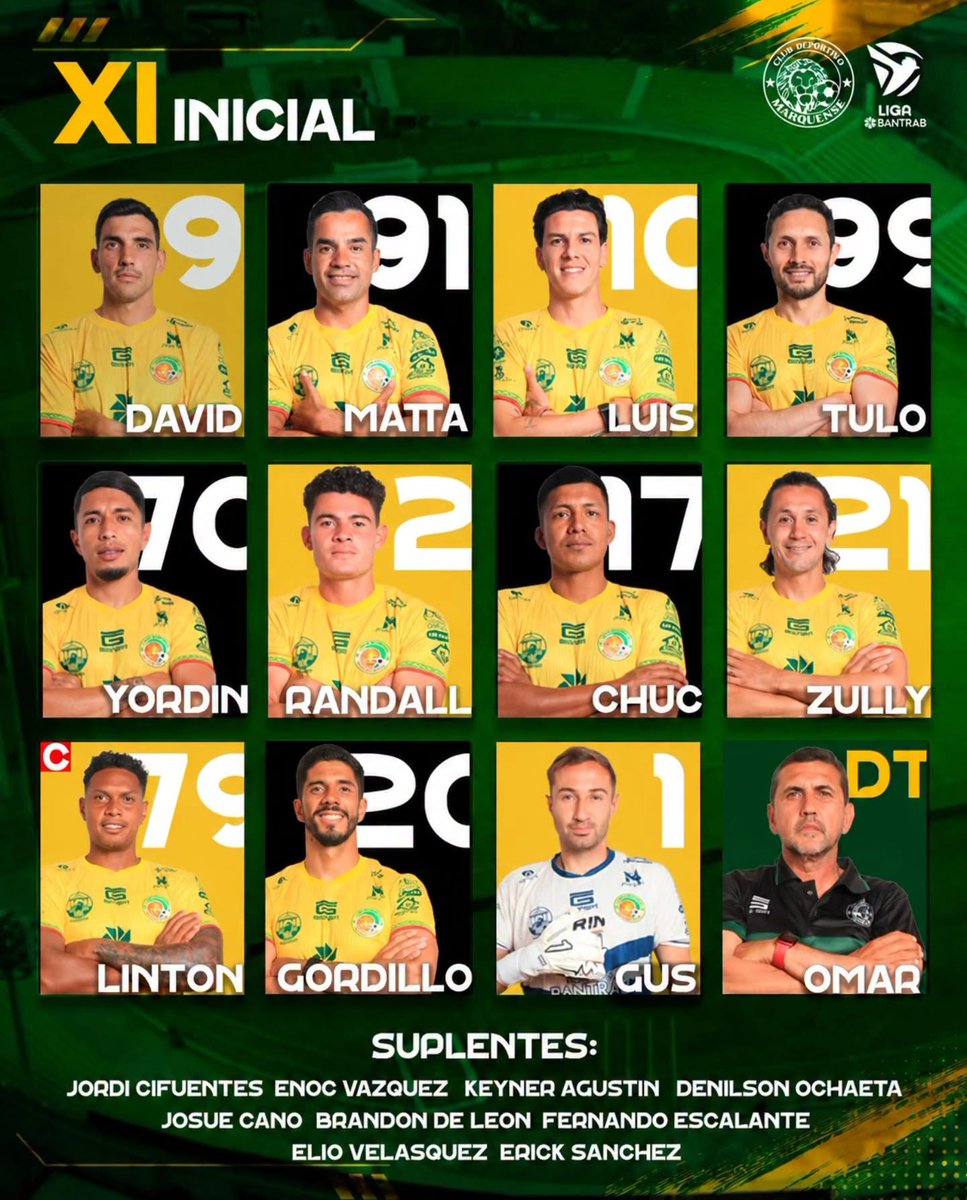 Elizabeth27gt's tweet photo. ✅ ALINEACIONES OFICIALES
🥑 Antigua 🆚 Marquense 🦁
⌚️ 18:00 horas
🏟️ Estadio Pensativo
📍 Sacatepéquez, Guatemala
📺 FOX
🏆 #J1 #AP26 I #LigaNacional https://t.co/5cLYsEyqCy