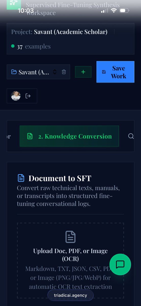 RealRoseGoblin's tweet photo. Introducing a web based,full stack Supervised Fine Tuning data set pipeline. This app creates customizable, high-quality, domain consistent training data sets for fine-tuning. With a document converter, a context aware QA agent and multiple format export with validator split, every example in the corpus is shaped with intention.  Try for free.  Sign up for my course and learn how to create and deploy the model you need.  @FeatherlessAI @nebiusai @huggingface @togethercompute @FireworksAI_HQ